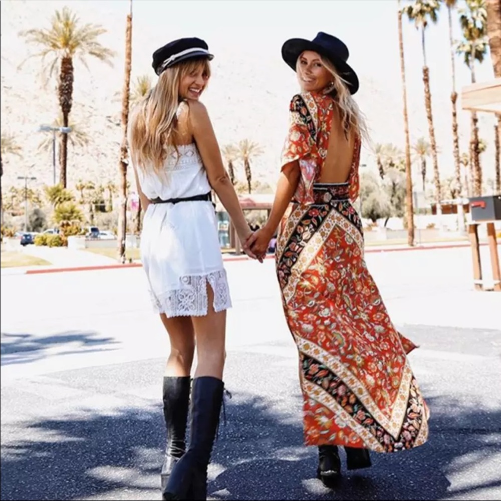 Backless Boho Gypsy Maxi Dress Floral Long Sleeve - Picture 3 of 11